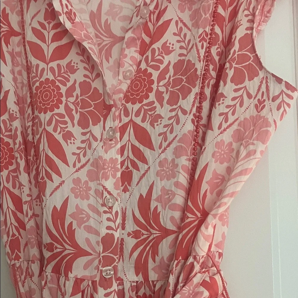 Ellen Tracy Coral and White Floral Tie-Waist Midi Dress - Picture 4 of 8
